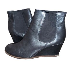 Tesori Black Leather Wedge Boots Size 11